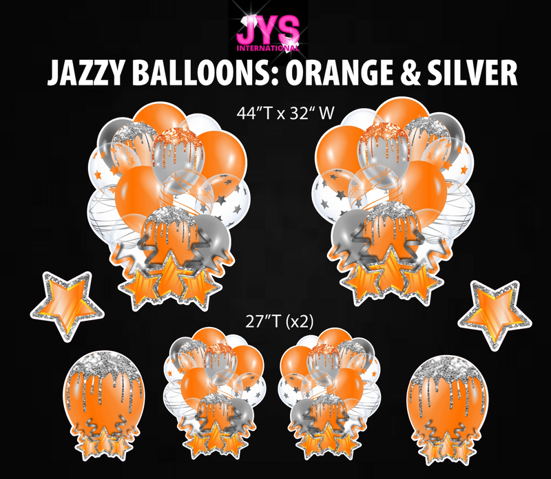 JAZZY BALLOONS: ORANGE & SILVER - Yard Card Signs by JYS International