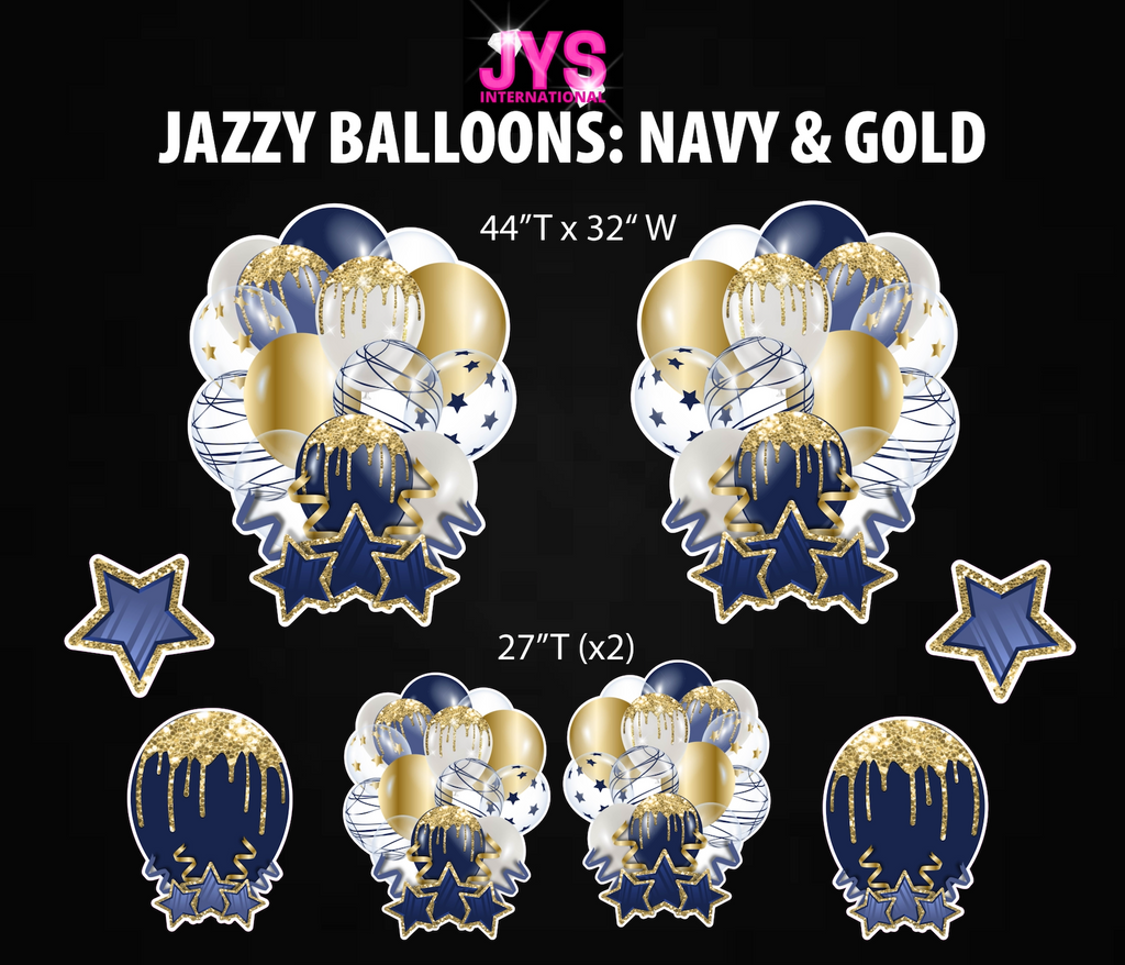 JAZZY BALLOONS: NAVY & GOLD - Yard Card Signs by JYS International