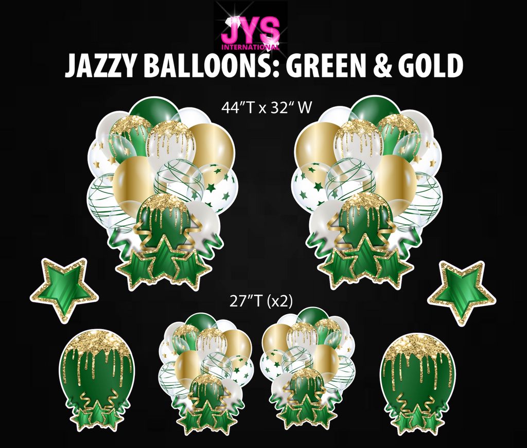 JAZZY BALLOONS: GREEN & GOLD - Yard Card Signs by JYS International