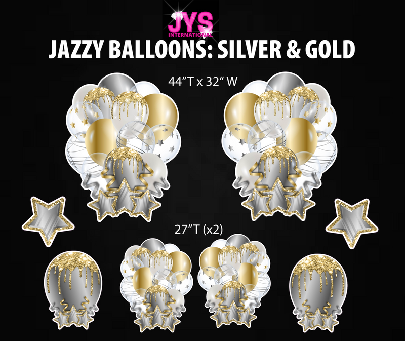 JAZZY BALLOONS: SILVER & GOLD - Yard Card Signs by JYS International