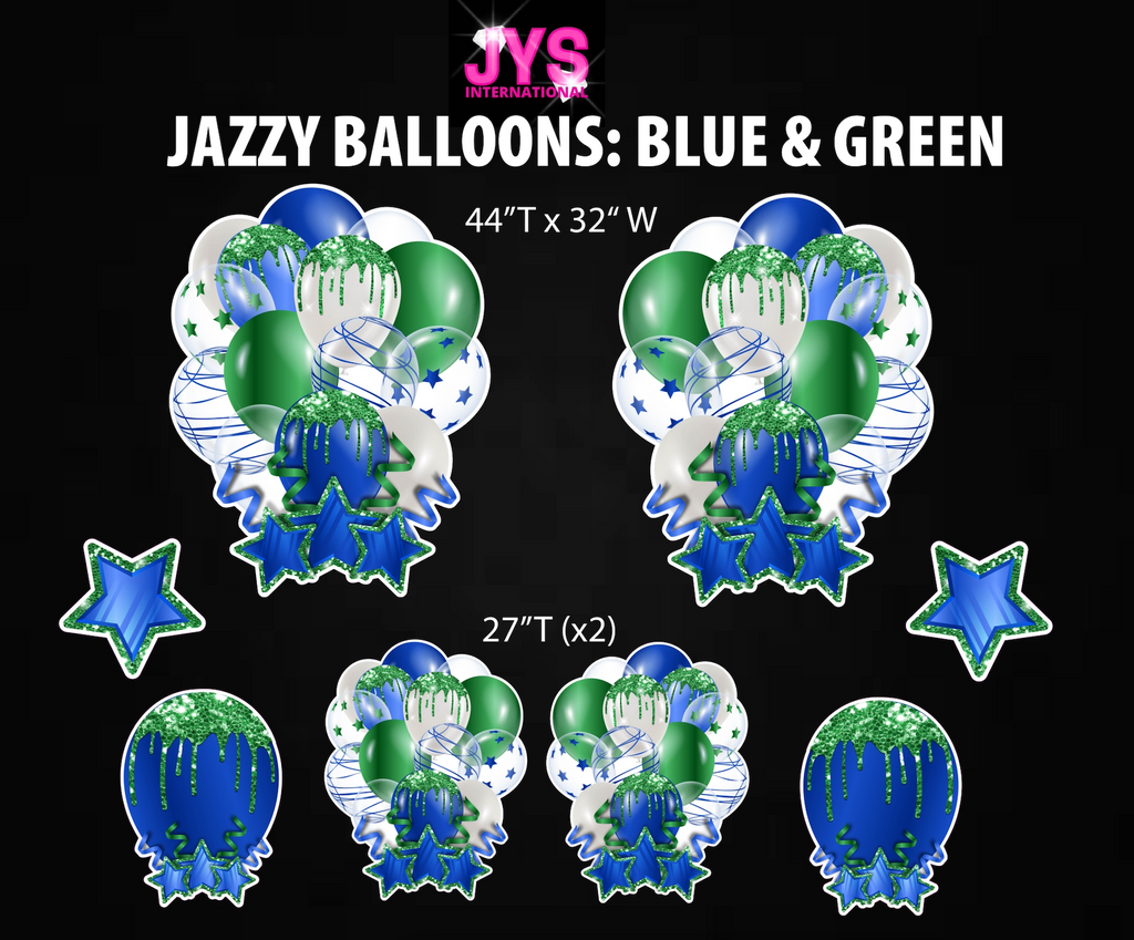 JAZZY BALLOONS: BLUE & GREEN - Yard Card Signs by JYS International