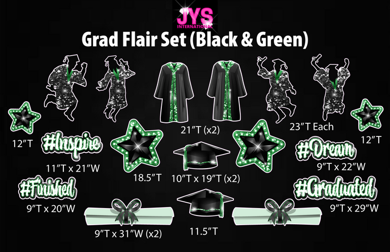 GRAD FLAIR: GREEN & BLACK - Yard Card Signs by JYS International