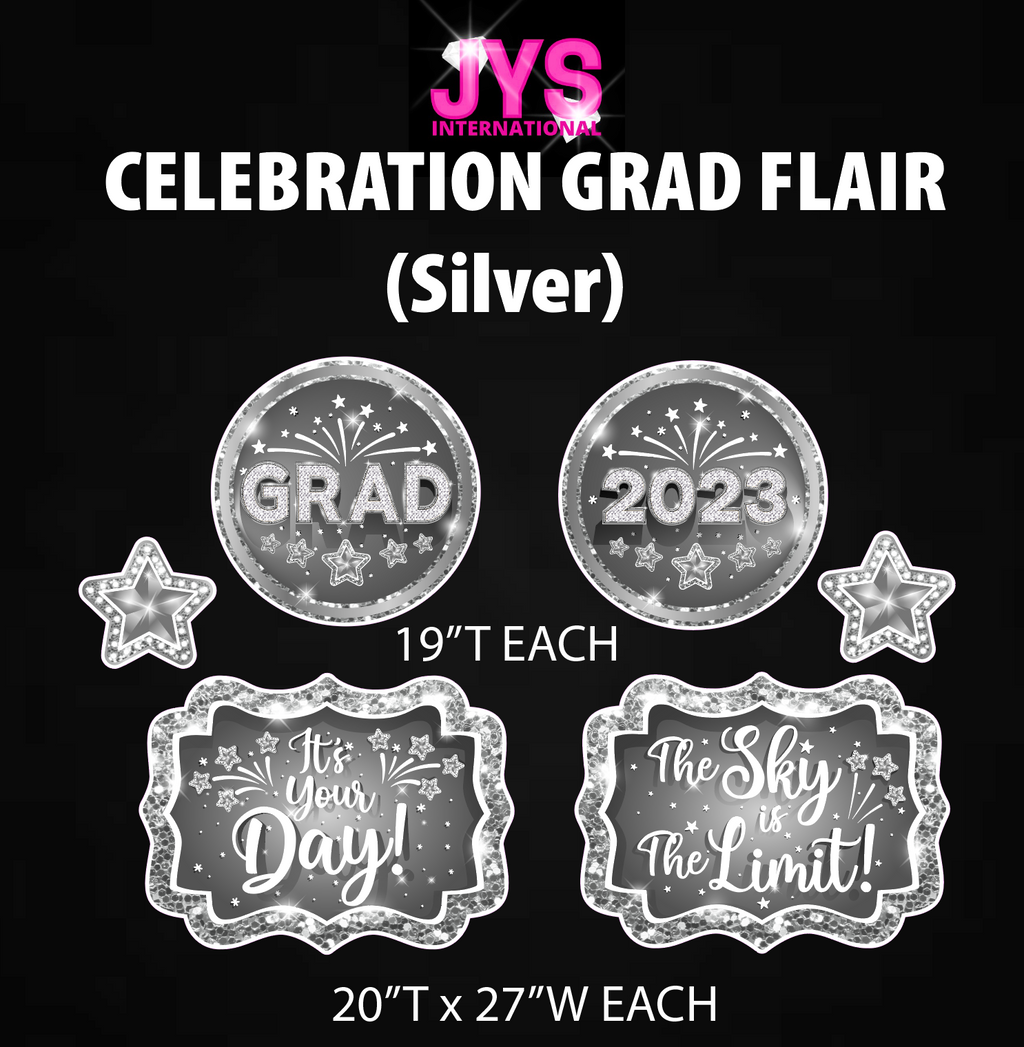 CELEBRATION GRAD FLAIR: SILVER (HALF SHEET) - Yard Card Signs by JYS International