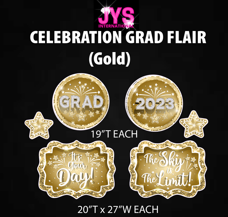 CELEBRATION GRAD FLAIR: GOLD (HALF SHEET) - Yard Card Signs by JYS International