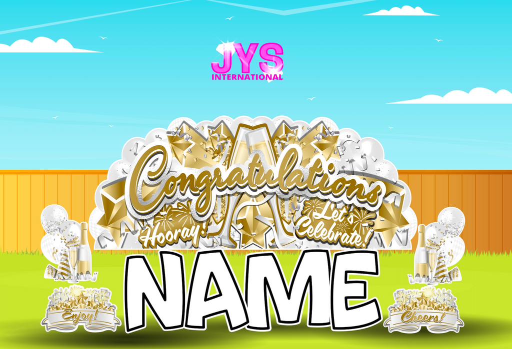 JYS OVERLOAD: CONGRATULATIONS (EZ FOLD - GOLD) - Yard Card Signs by JYS International