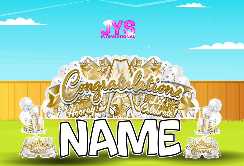 JYS OVERLOAD: CONGRATULATIONS (EZ FOLD - GOLD) - Yard Card Signs by JYS International