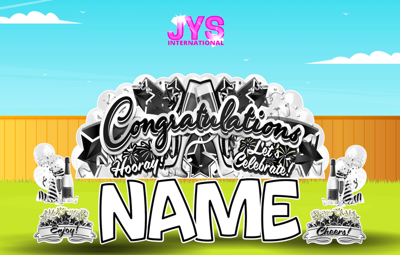 JYS OVERLOAD: BLACK CONGRATULATIONS (EZ FOLD) - Yard Card Signs by JYS International