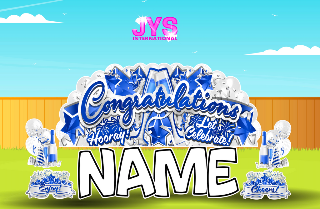 JYS OVERLOAD: BLUE CONGRATULATIONS (EZ FOLD) - Yard Card Signs by JYS International