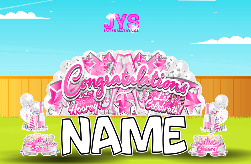 JYS OVERLOAD: PINK CONGRATULATIONS (EZ FOLD) - Yard Card Signs by JYS International