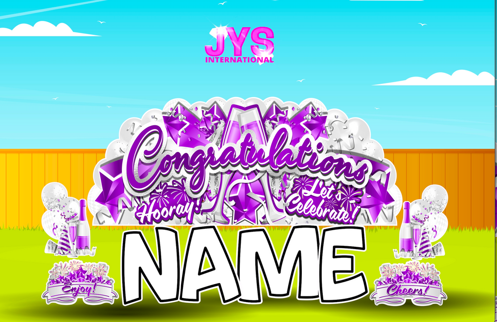 JYS OVERLOAD: PURPLE CONGRATULATIONS (EZ FOLD) - Yard Card Signs by JYS International