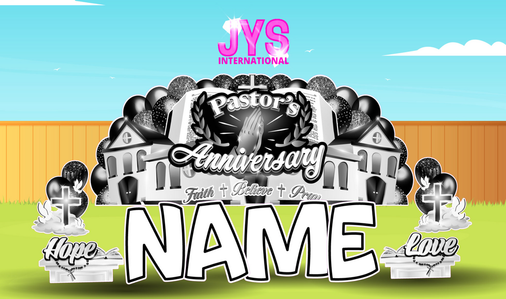 JYS OVERLOAD: BLACK & WHITE PASTOR ANNIVERSARY (EZ FOLD) - Yard Card Signs by JYS International