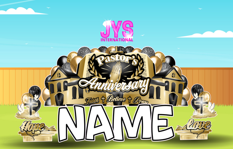 JYS OVERLOAD: BLACK & GOLD CHURCH ANNIVERSARY (EZ FOLD) - Yard Card Signs by JYS International