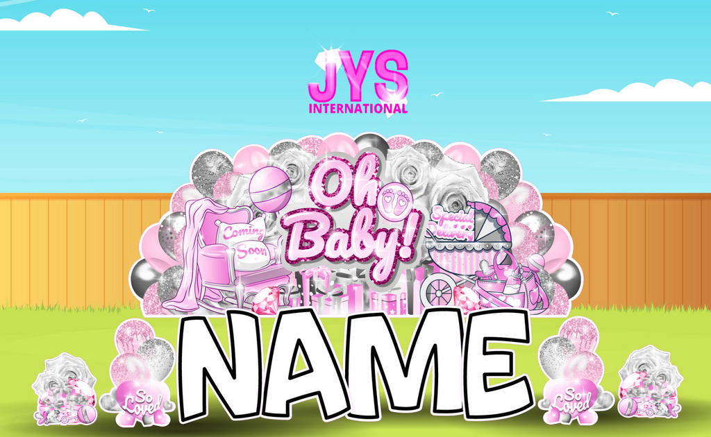 JYS OVERLOAD: PINK & SILVER OH BABY (EZ FOLD) - Yard Card Signs by JYS International