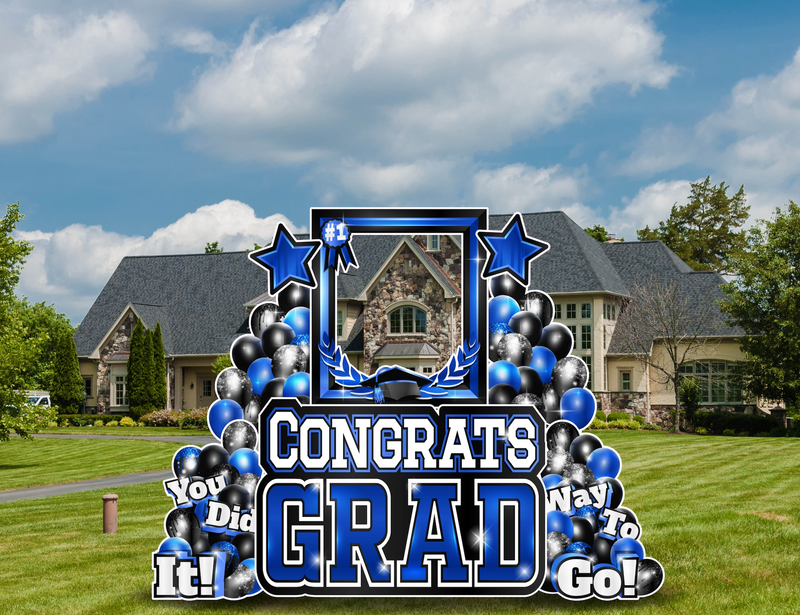 CONGRATS GRAD PHOTO OP SET: BLUE & BLACK - Yard Card Signs by JYS International