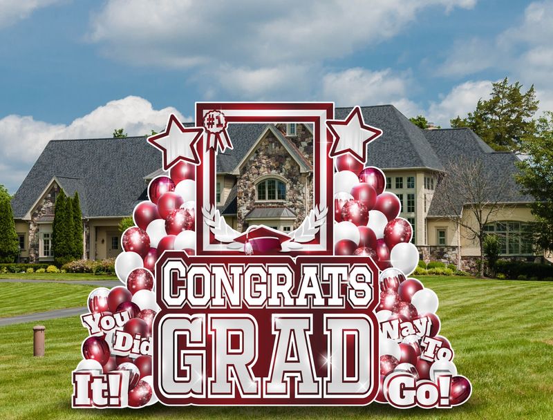 CONGRATS GRAD PHOTO OP SET: BURGUNDY & WHITE - Yard Card Signs by JYS International