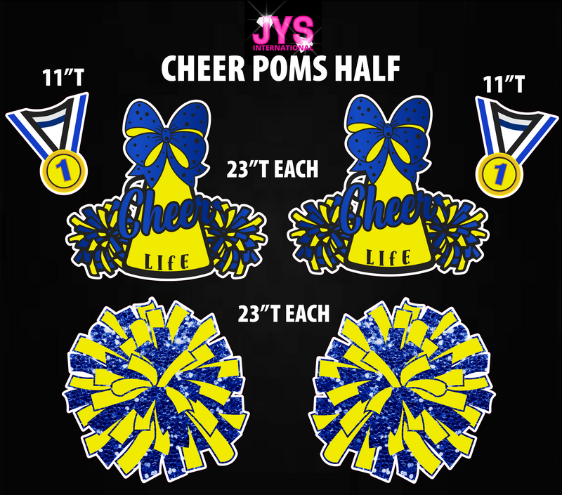 CHEER POMS HALF: Blue & Yellow - Yard Card Signs by JYS International