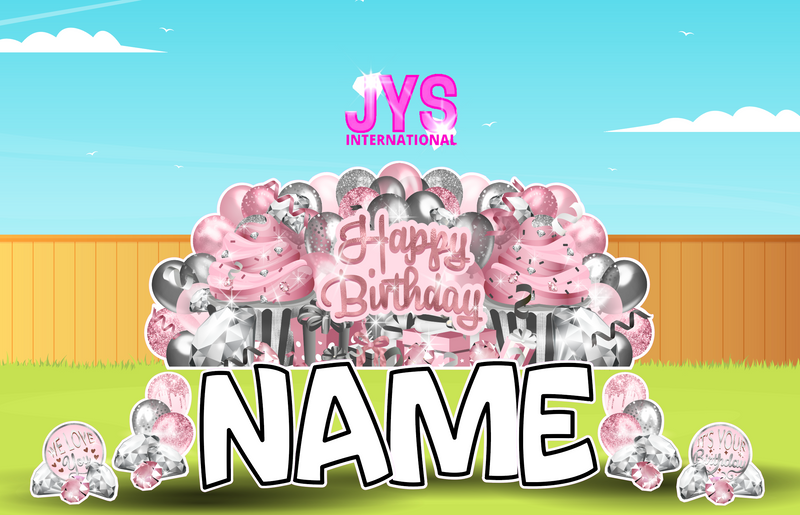 JYS OVERLOAD: HBD PINK & SILVER - Yard Card Signs by JYS International