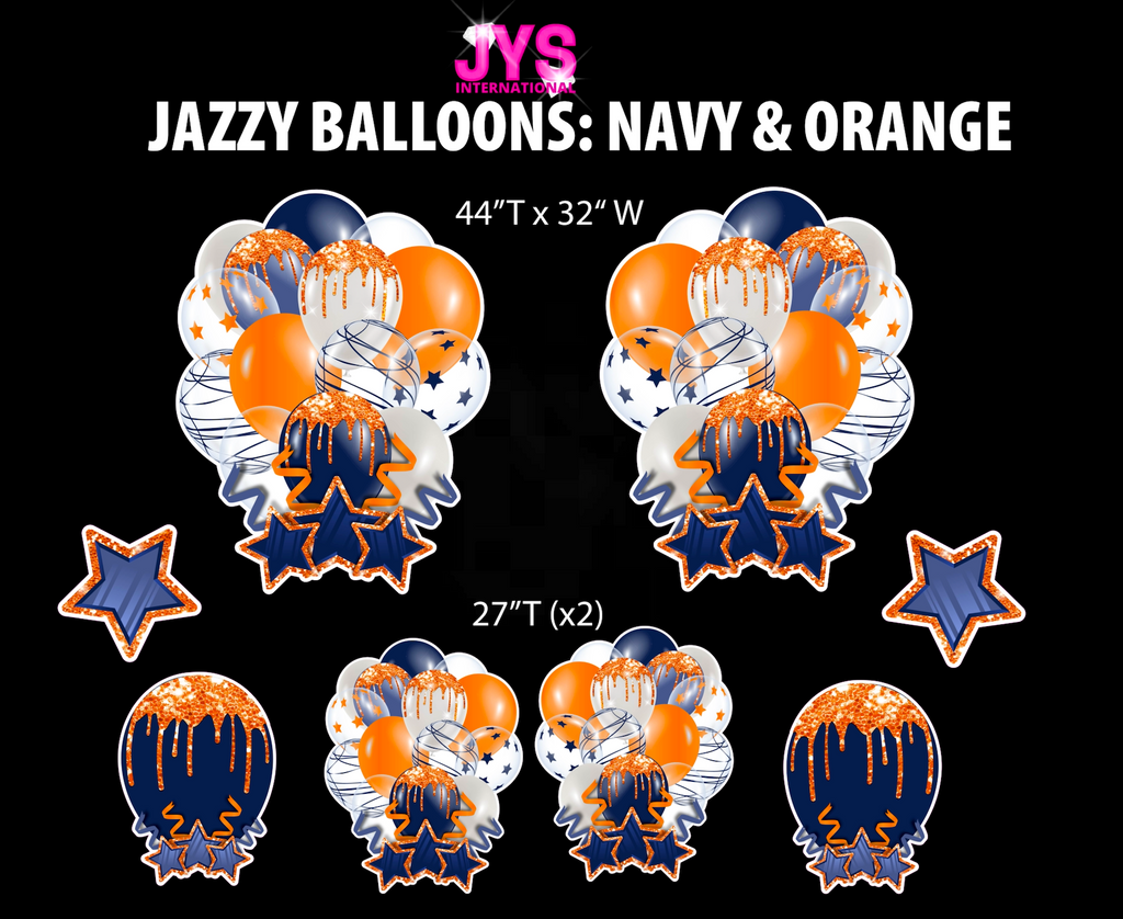 JAZZY BALLOONS: NAVY & ORANGE - Yard Card Signs by JYS International