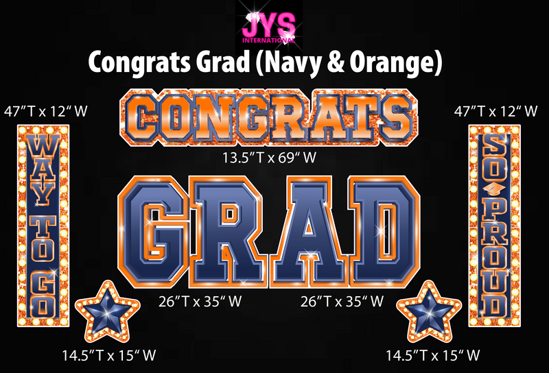 CONGRATS GRAD: NAVY & ORANGE - Yard Card Signs by JYS International