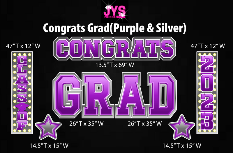 CONGRATS GRAD: PURPLE & SILVER - Yard Card Signs by JYS International