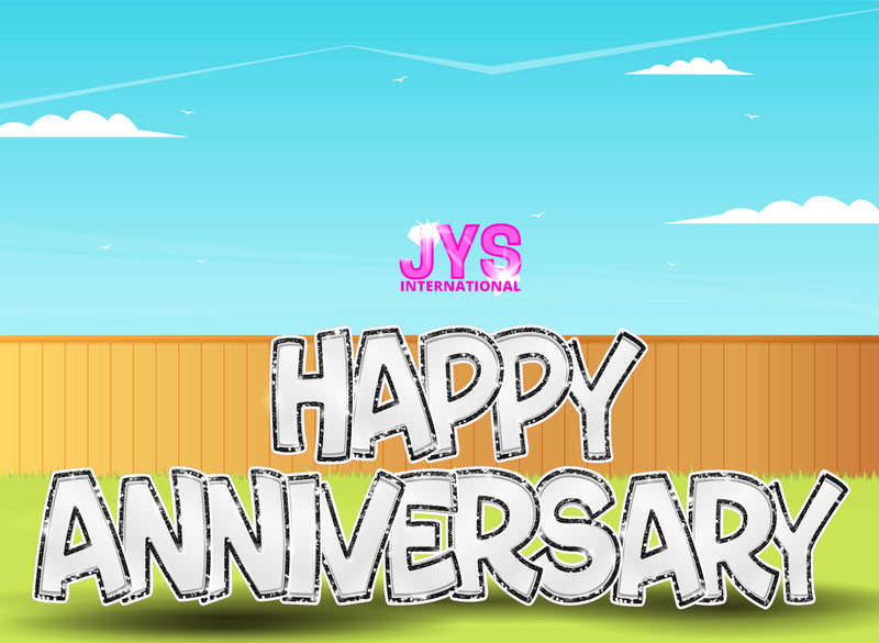 23”T Happy Anniversary Fold: White & Black - Yard Card Signs by JYS International