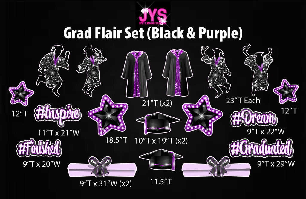 GRAD FLAIR: BLACK & PURPLE - Yard Card Signs by JYS International