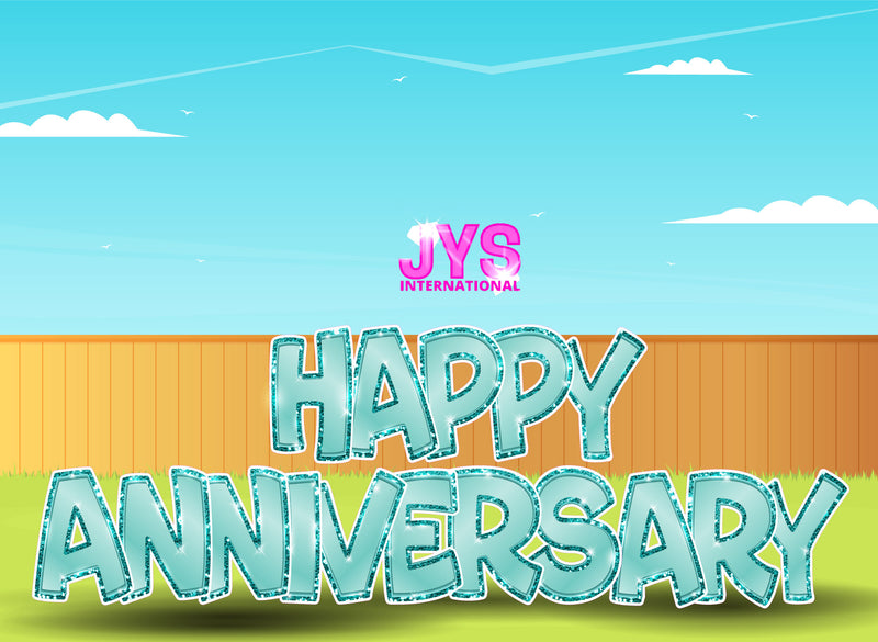 23”T Happy Anniversary Fold: Teal - Yard Card Signs by JYS International