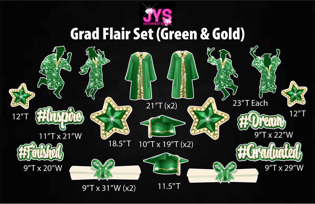 GRAD FLAIR: GREEN & GOLD - Yard Card Signs by JYS International