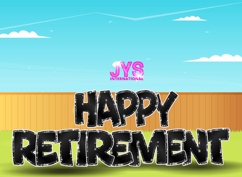 23”T Happy Retirement Fold: Black - Yard Card Signs by JYS International