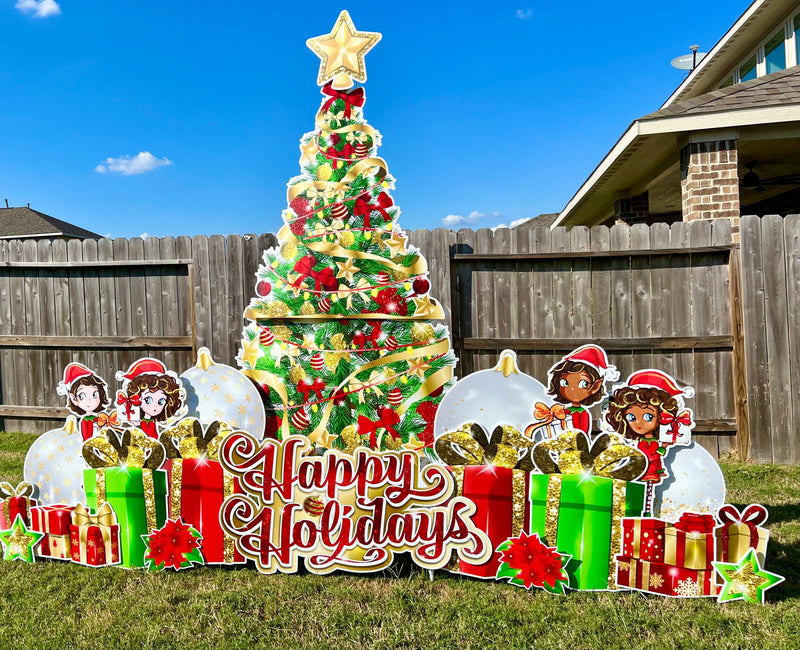 OH CHRISTMAS TREE! W/ PRESENTS: Light It Up Optional - Yard Card Signs by JYS International