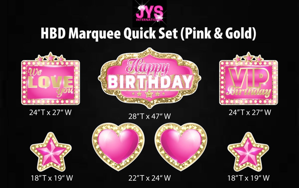 MARQUEE HAPPY BIRTHDAY QUICK SET: PINK & GOLD - Yard Card Signs by JYS International