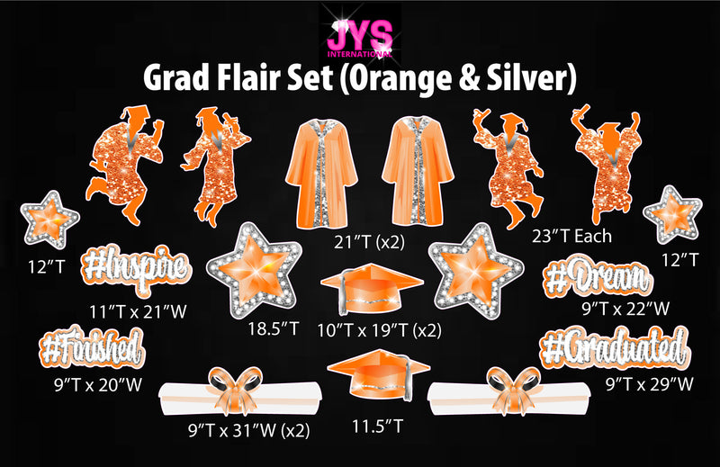 GRAD FLAIR: ORANGE & SILVER - Yard Card Signs by JYS International