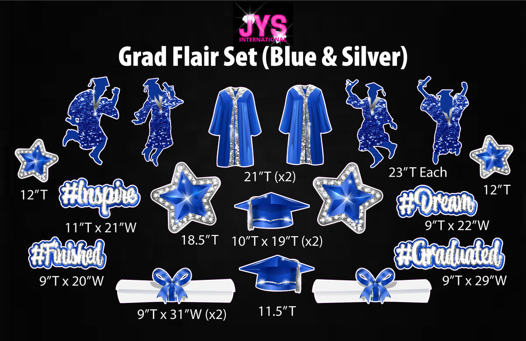 GRAD FLAIR: BLUE & SILVER - Yard Card Signs by JYS International