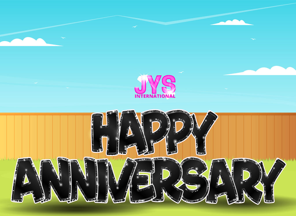 23”T Happy Anniversary Fold: Black - Yard Card Signs by JYS International