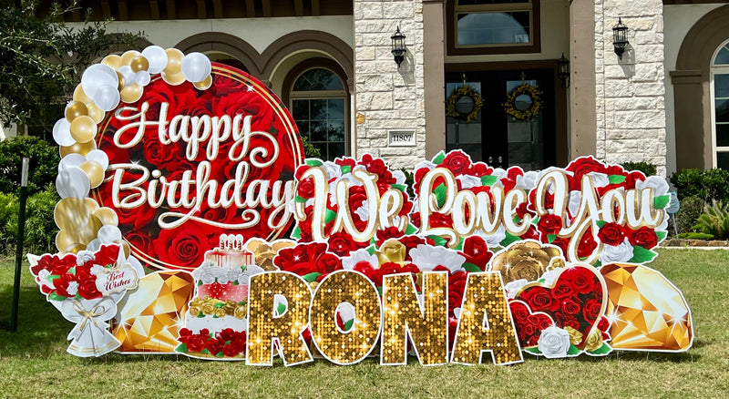 ROUND BACKDROP: HAPPY BIRTHDAY (RED ROSES) - Yard Card Signs by JYS International