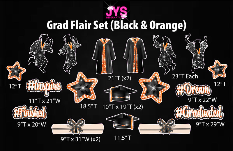 GRAD FLAIR: BLACK & ORANGE - Yard Card Signs by JYS International