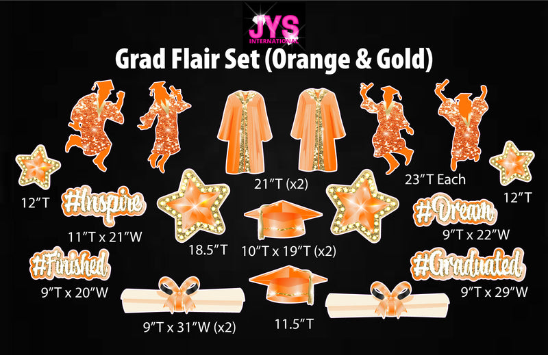 GRAD FLAIR: ORANGE & GOLD - Yard Card Signs by JYS International