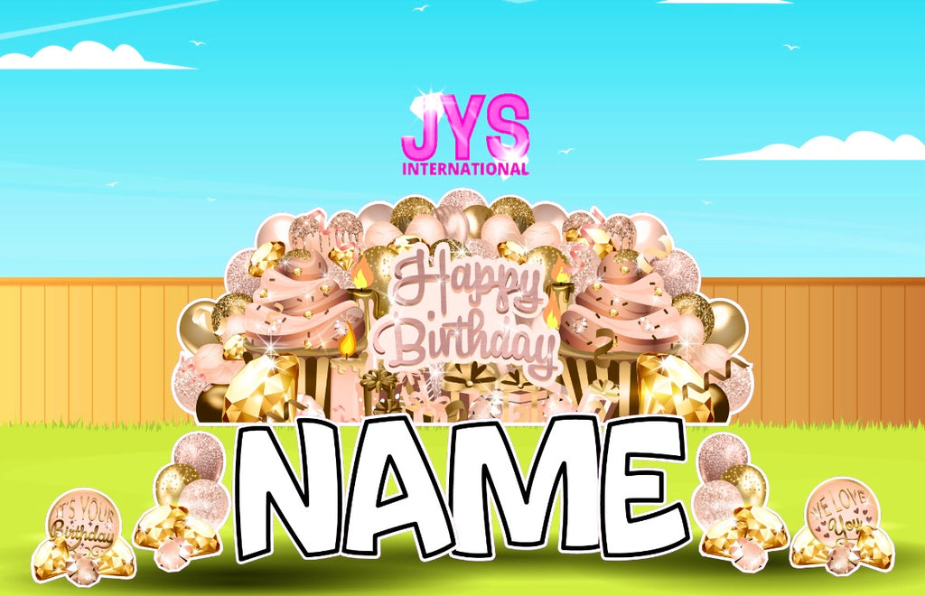 JYS OVERLOAD: HBD ROSE GOLD - Yard Card Signs by JYS International