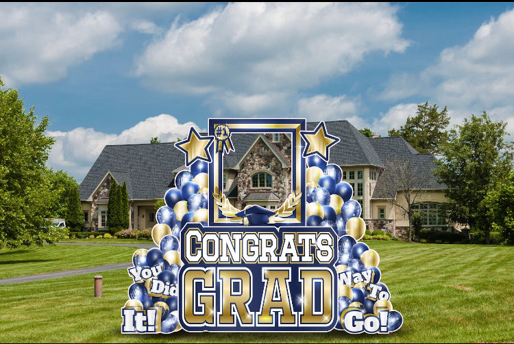 CONGRATS GRAD PHOTO OP SET: NAVY & GOLD - Yard Card Signs by JYS International