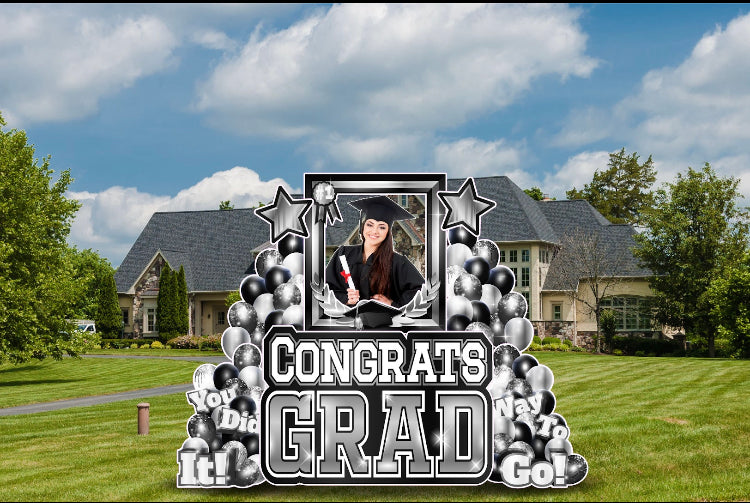 CONGRATS GRAD PHOTO OP SET: WHITE & BLACK - Yard Card Signs by JYS International