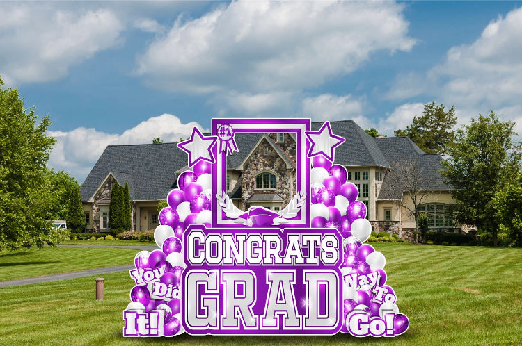 CONGRATS GRAD PHOTO OP SET: WHITE & PURPLE - Yard Card Signs by JYS International