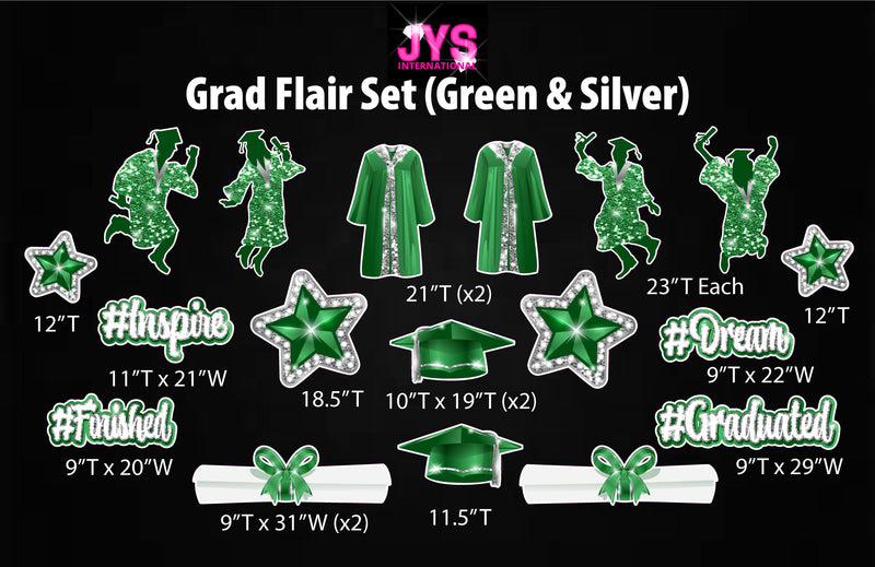 GRAD FLAIR: GREEN & SILVER - Yard Card Signs by JYS International