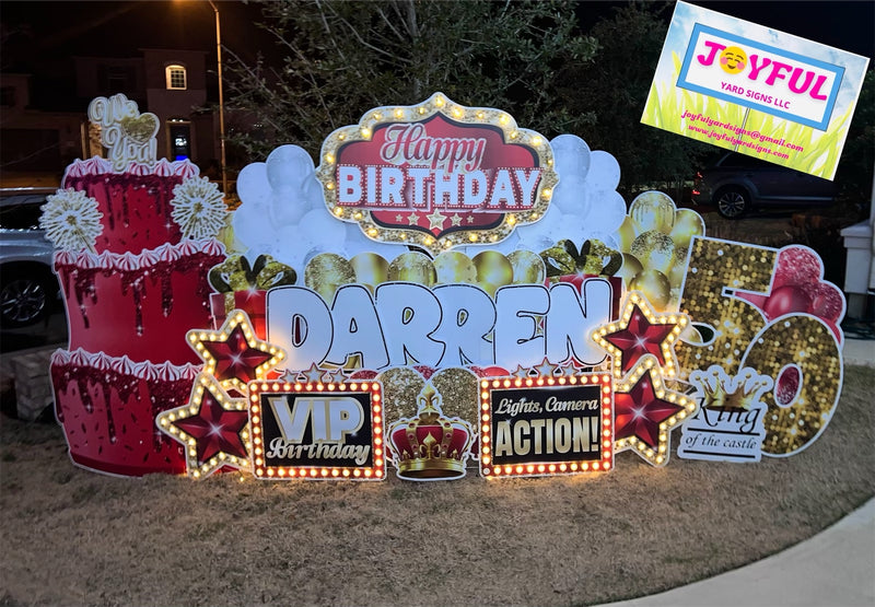 MARQUEE HAPPY BIRTHDAY QUICK SET: RED & GOLD - Yard Card Signs by JYS International