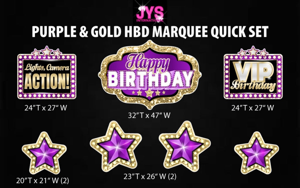 MARQUEE HAPPY BIRTHDAY QUICK SET: PURPLE & GOLD - Yard Card Signs by JYS International