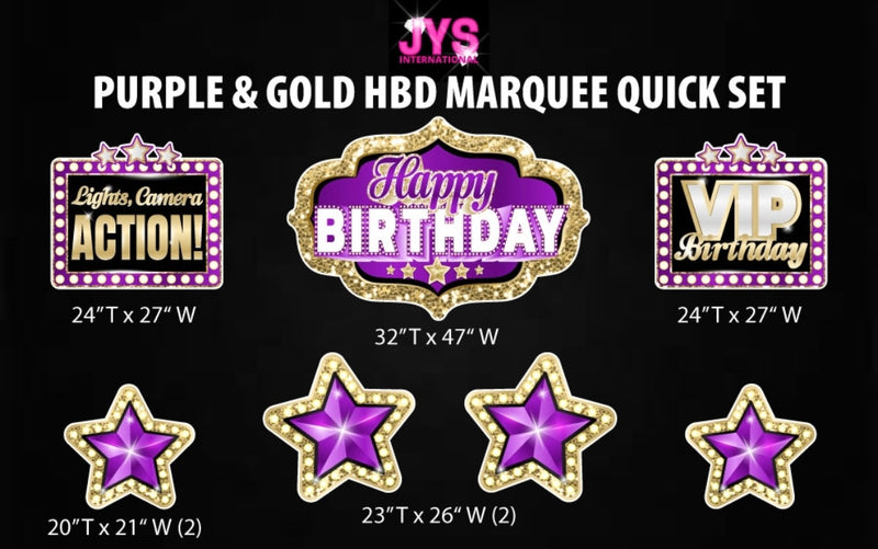 MARQUEE HAPPY BIRTHDAY QUICK SET: PURPLE & GOLD - Yard Card Signs by JYS International