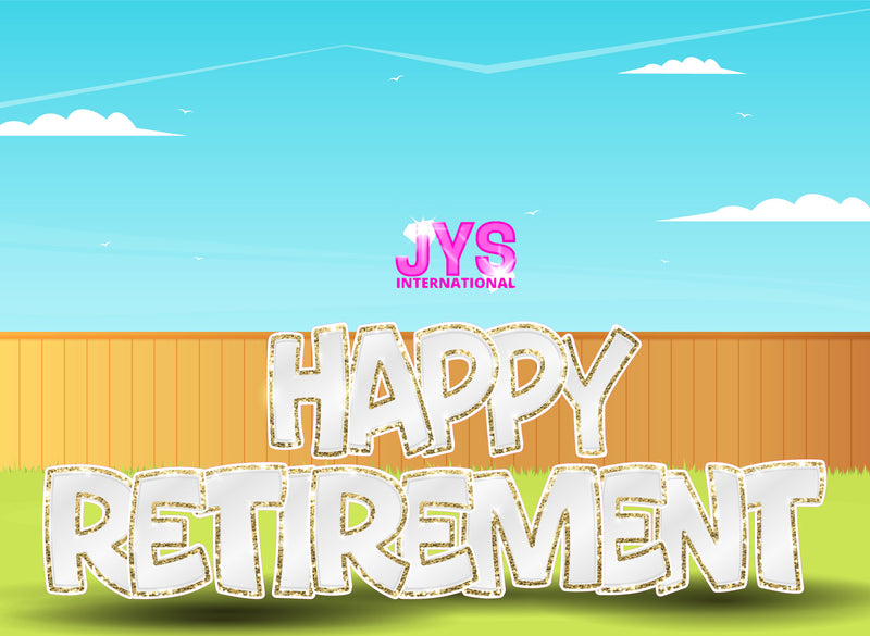 23”T Happy Retirement Fold: White & Gold - Yard Card Signs by JYS International