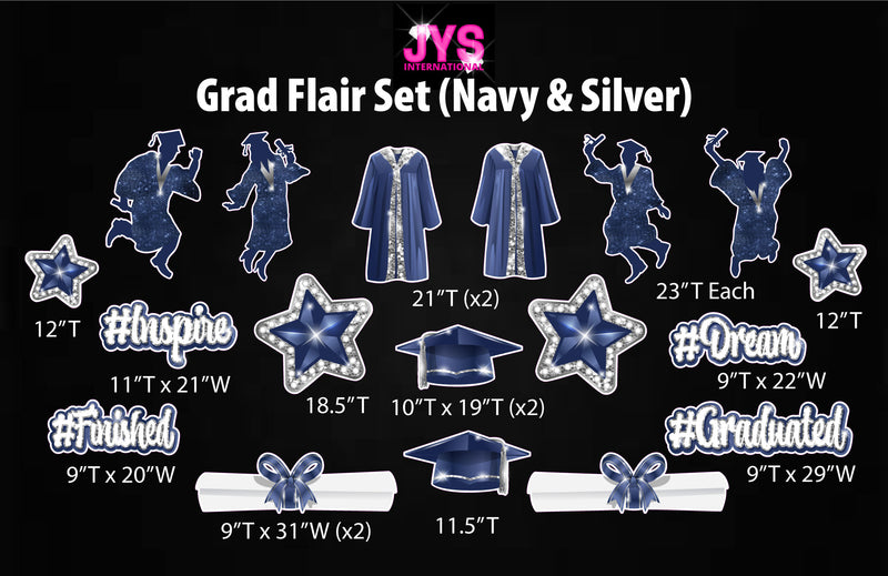 GRAD FLAIR: NAVY & SILVER - Yard Card Signs by JYS International