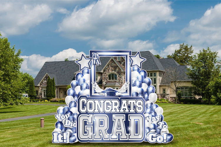 CONGRATS GRAD PHOTO OP SET: WHITE & NAVY - Yard Card Signs by JYS International