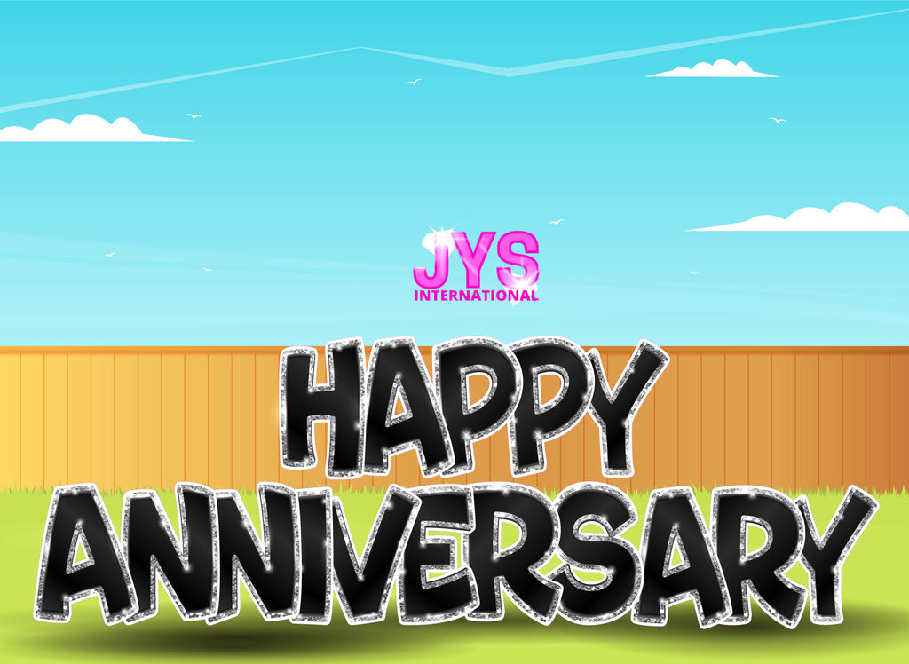 23”T Happy Anniversary Fold: Black & Silver - Yard Card Signs by JYS International