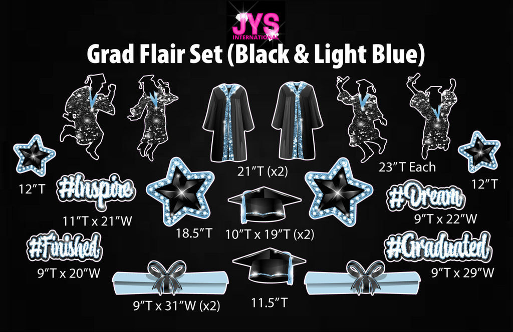 GRAD FLAIR: BLACK & LIGHT BLUE - Yard Card Signs by JYS International